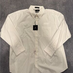 Nordstrom Men's Shop White Cust Logo Trad Fit Smartcare Dress Shirt Size 18.5/35